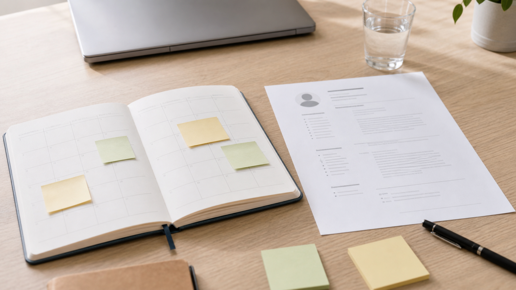 Resume and planner on a desk during employment gap review