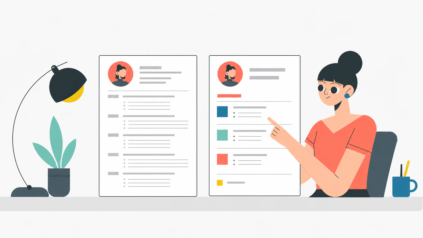 Dos formatos de currículum impresos lado a lado sobre una mesa