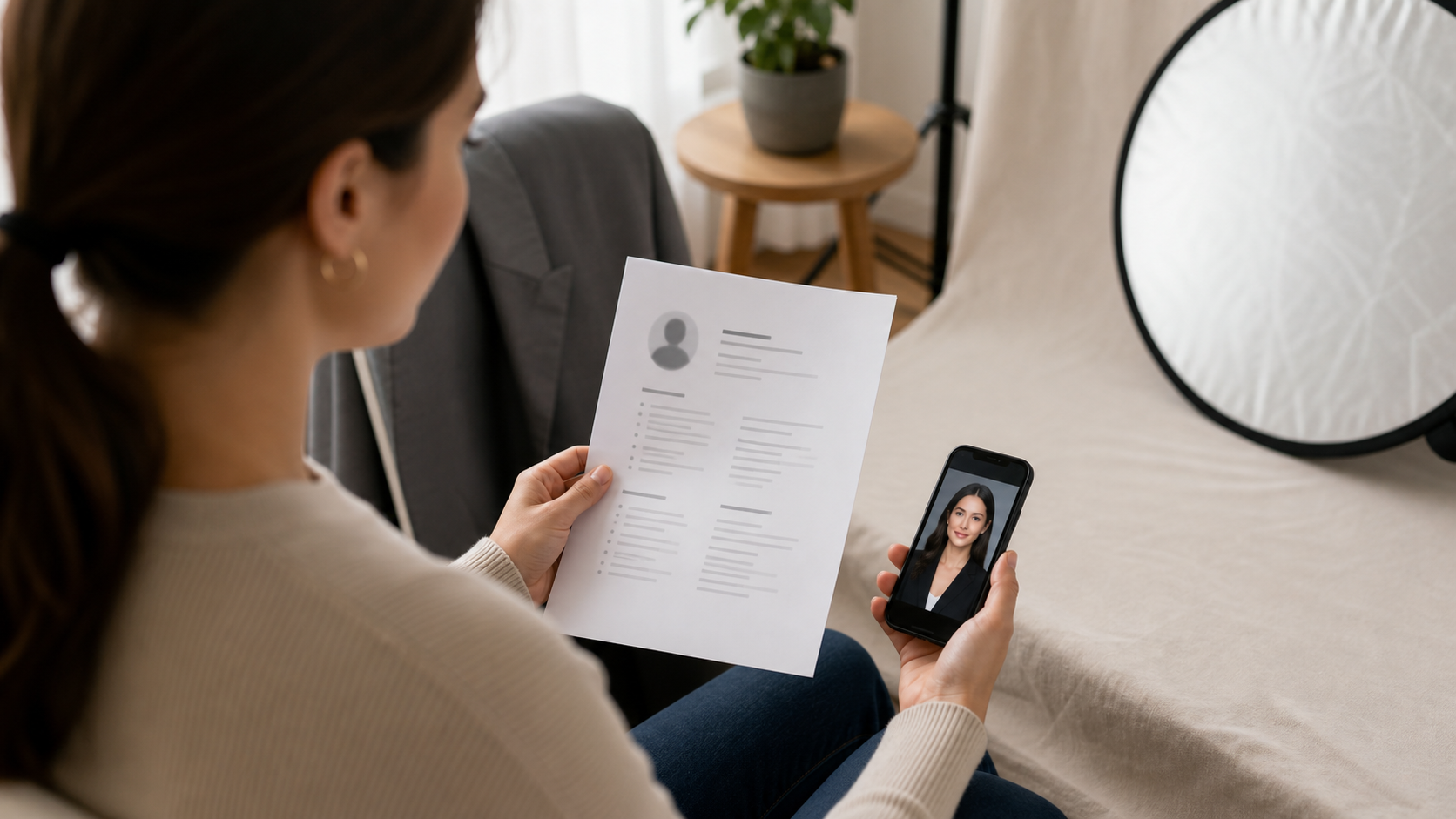 Resume with an optional photo area and professional sections in focus