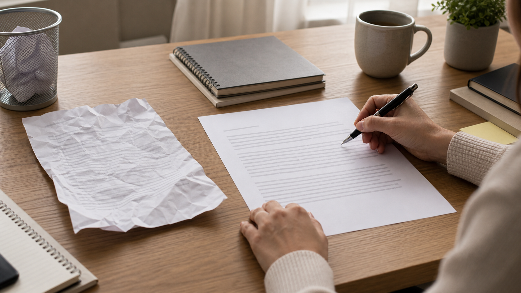 Cover letter on a desk with laptop and blurred notes