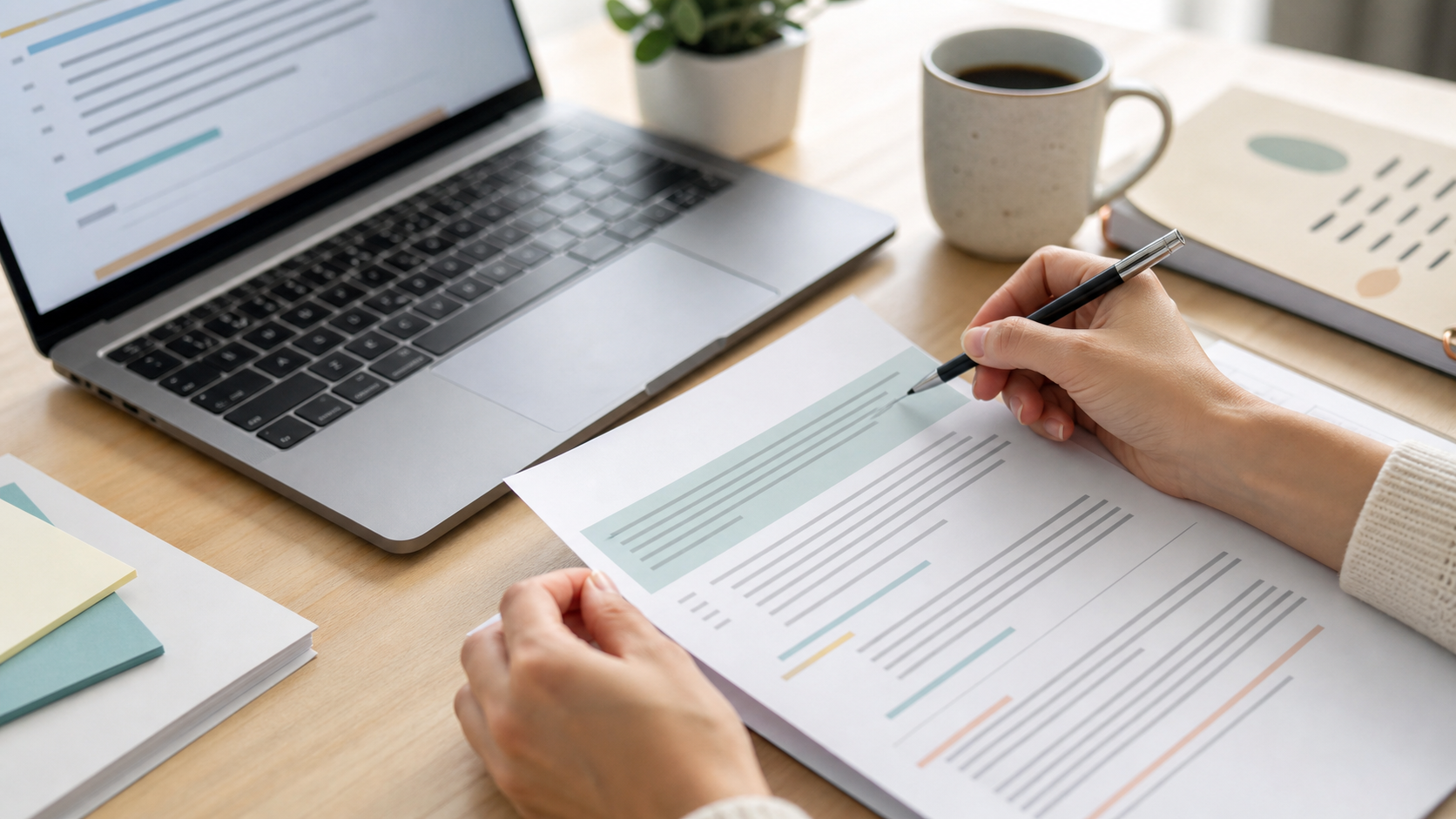 Resume with the opening professional profile section being reviewed on a desk